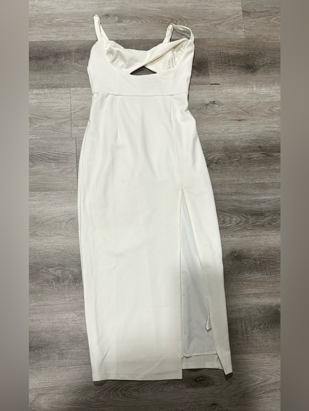 Sleeveless White Midi Dress with Front Slit and Cutout Detail